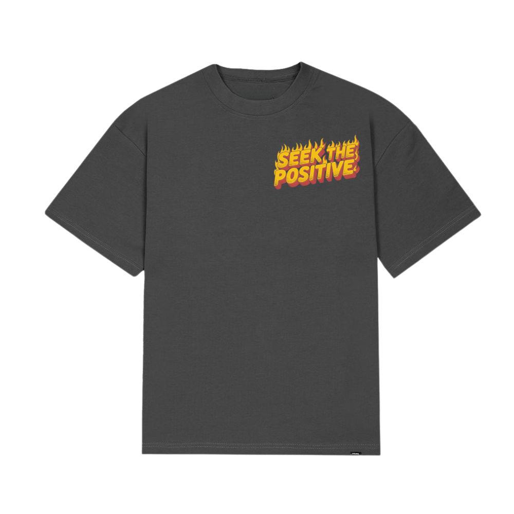 Seek the Positive Retro Flame Text Graphic T-Shirt - Image 3