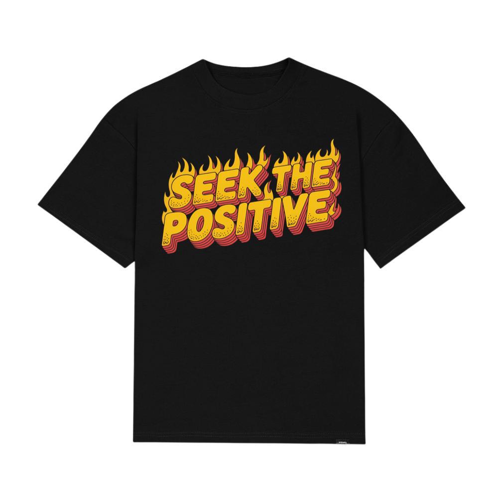 Seek the Positive Retro Flame Text Graphic T-Shirt