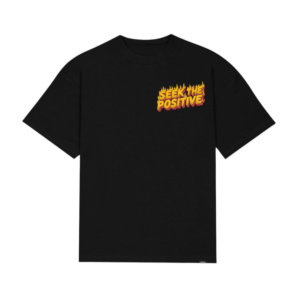 Seek the Positive Retro Flame Text Graphic T-Shirt