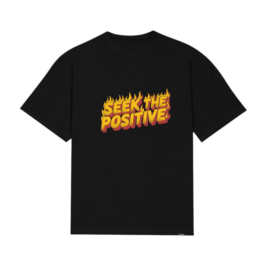 Seek the Positive Retro Flame Text Graphic T-Shirt