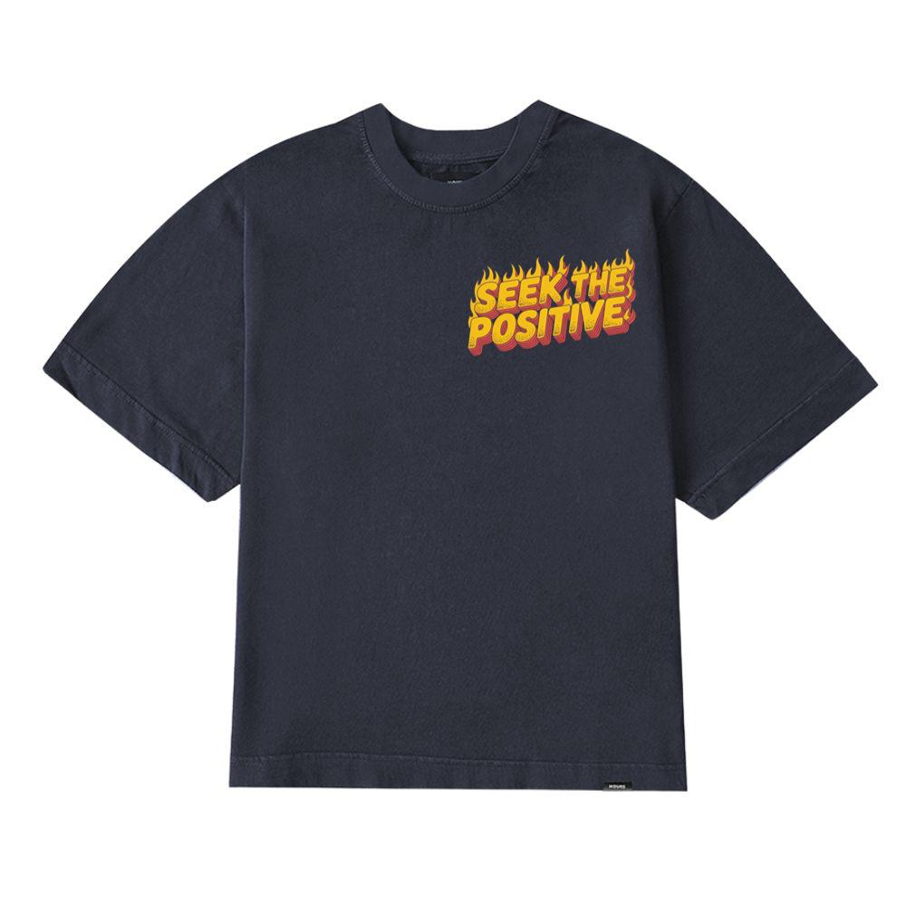 Seek the Positive Retro Flame Text Graphic T-Shirt - Image 2