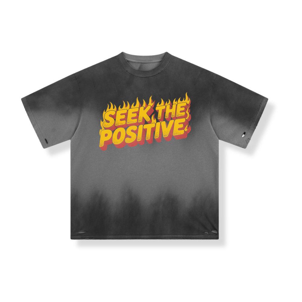 Seek the Positive Retro Flame Text Graphic T-Shirt