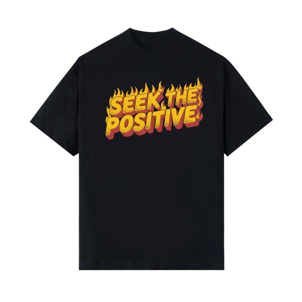 Seek the Positive Retro Flame Text Graphic T-Shirts