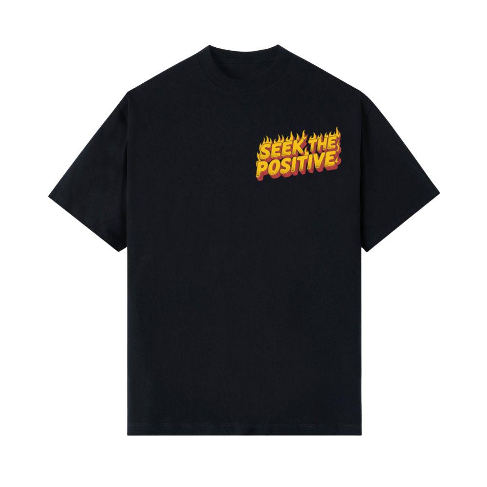 Seek the Positive Retro Flame Text Graphic T-Shirts