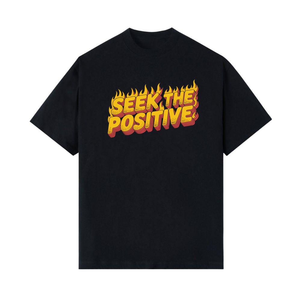 Seek the Positive Retro Flame Text Graphic T-Shirts