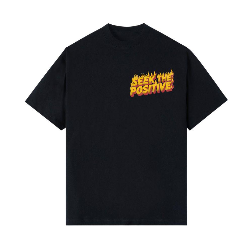 Seek the Positive Retro Flame Text Graphic T-Shirts
