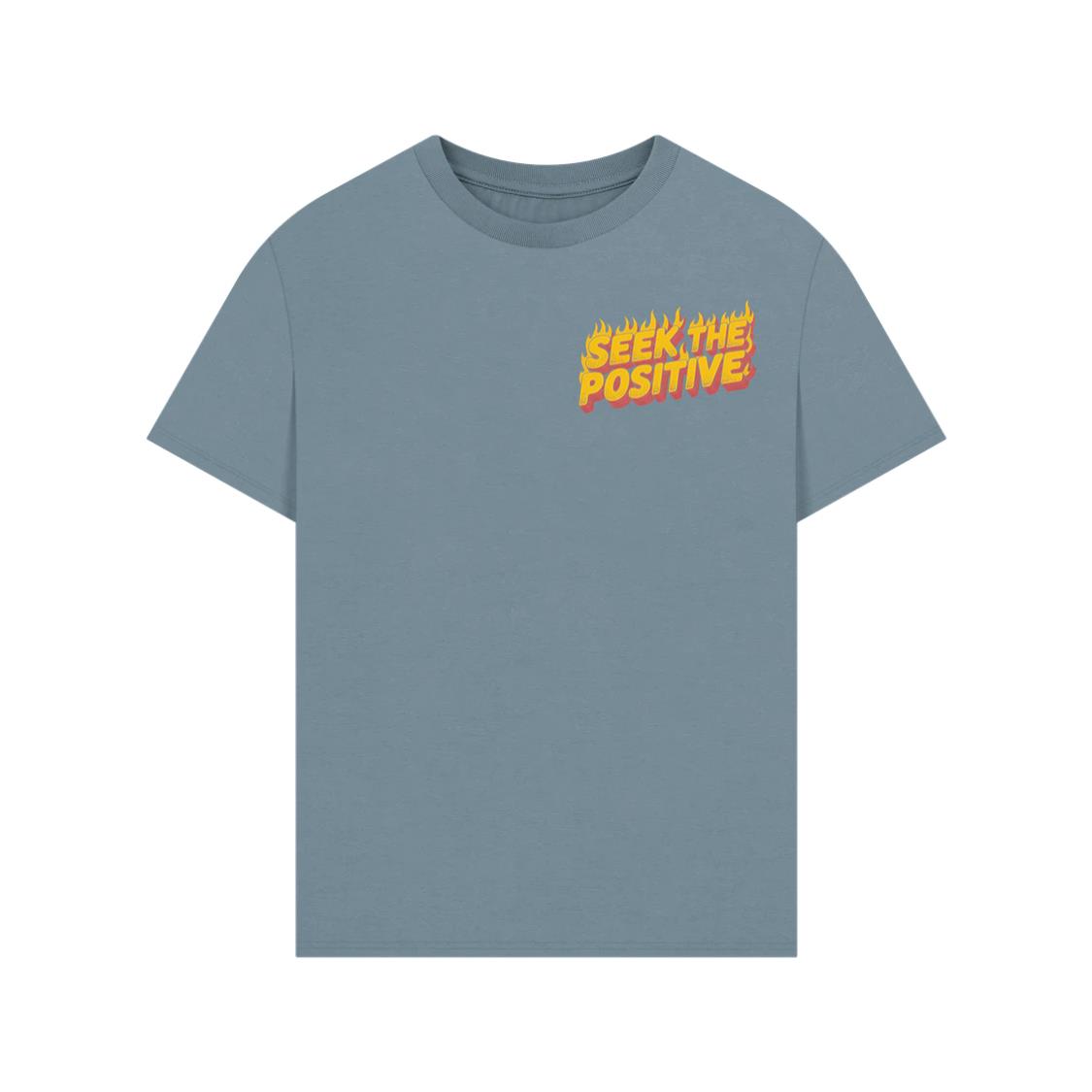 Seek the Positive Retro Flame Text Graphic TShirts Enterthefit