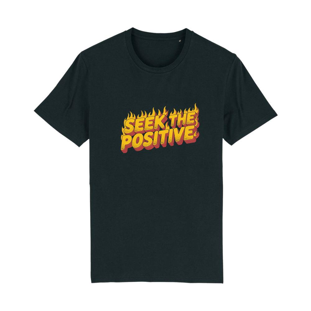 Seek the Positive Retro Flame Text Graphic T-Shirts