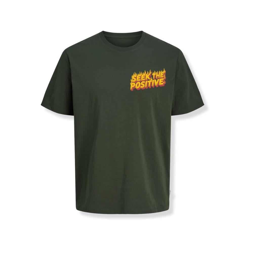 Seek the Positive Retro Flame Text Graphic T-Shirts