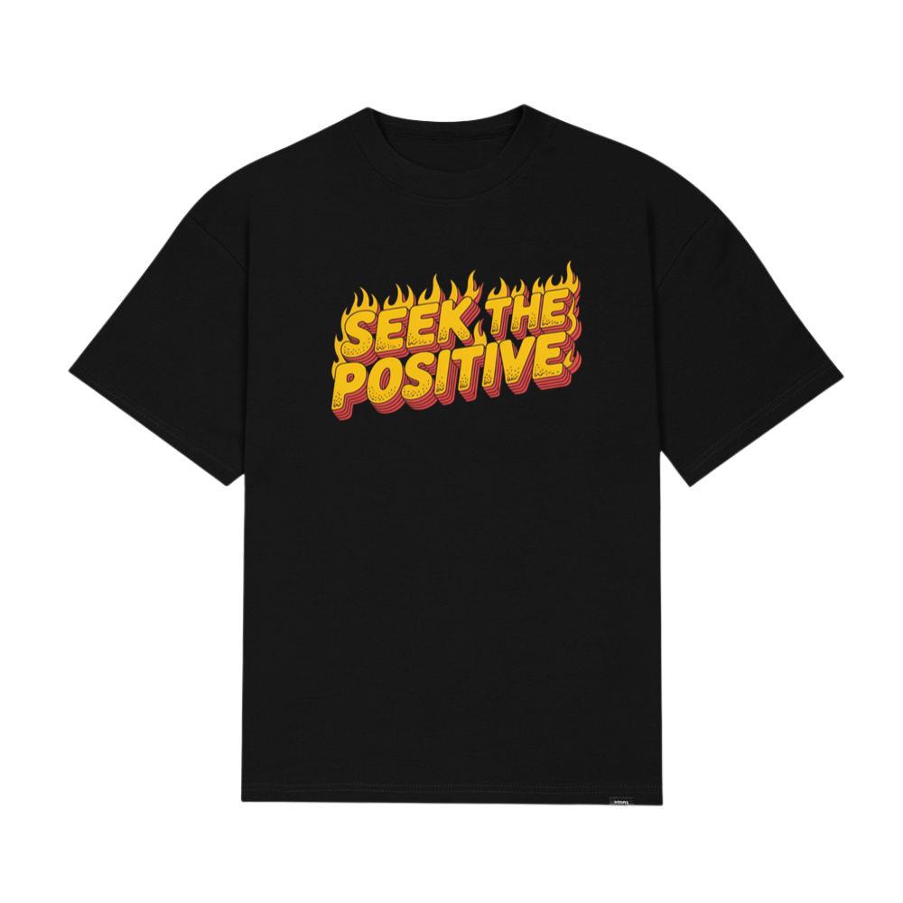 Seek the Positive Retro Flame Text Graphic T-Shirts