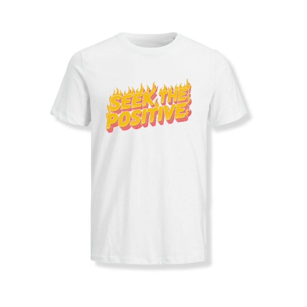 Seek the Positive Retro Flame Text Graphic T-Shirts