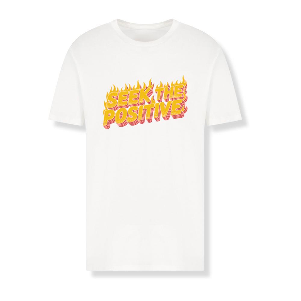 Seek the Positive Retro Flame Text Graphic T-Shirts