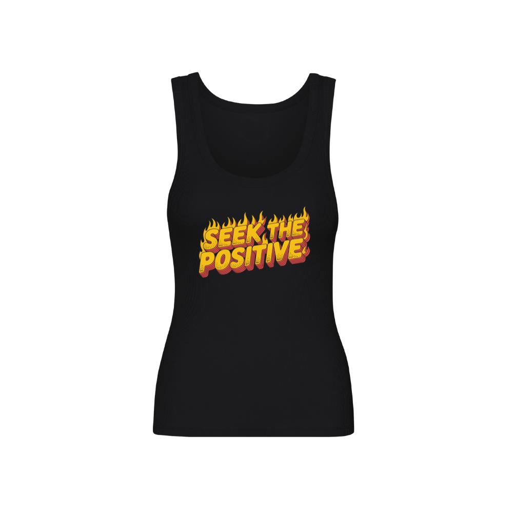 Seek the Positive Retro Flame Text Graphic TankTop 