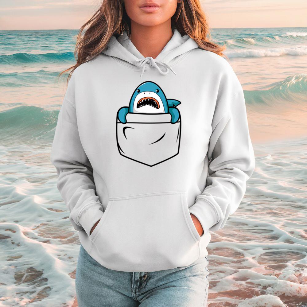Shark Pocket Animal Cartoon Funny Ocean Pet Lover Hoodie