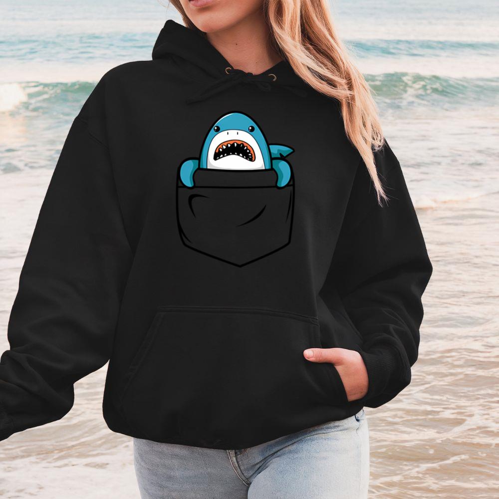 Shark Pocket Animal Cartoon Funny Ocean Pet Lover Hoodie
