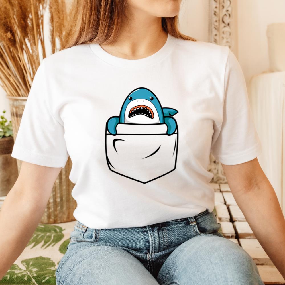 Shark Pocket Animal Cartoon Funny Ocean Pet Lover T-Shirt