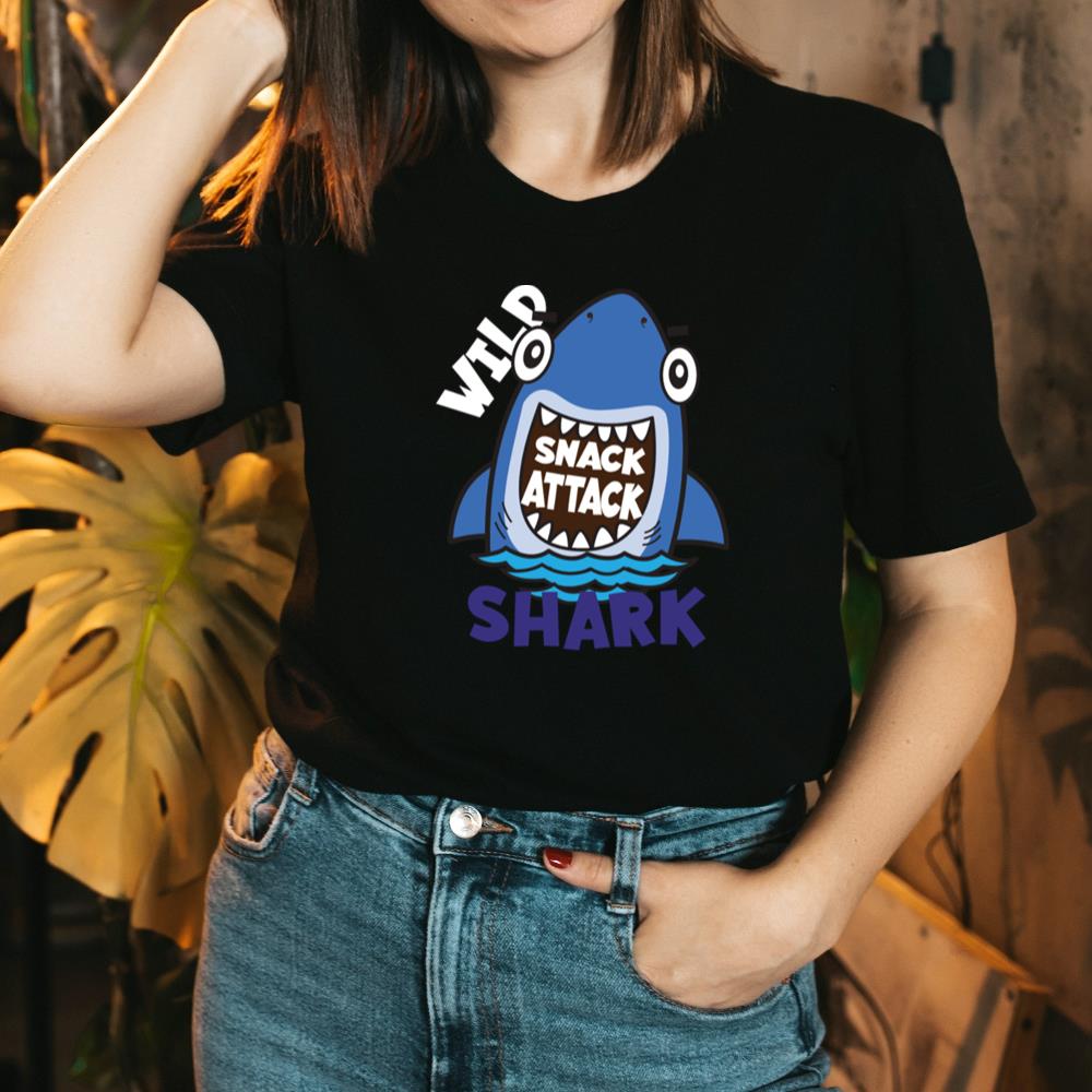 Shark Snack Attack Funny Ocean Cartoon Animal T-Shirt - Image 2