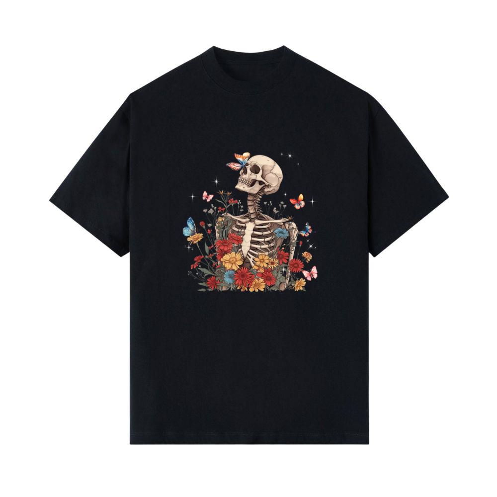 Skeleton Flowers Butterfly Floral Halloween Men Women T-Shirt 