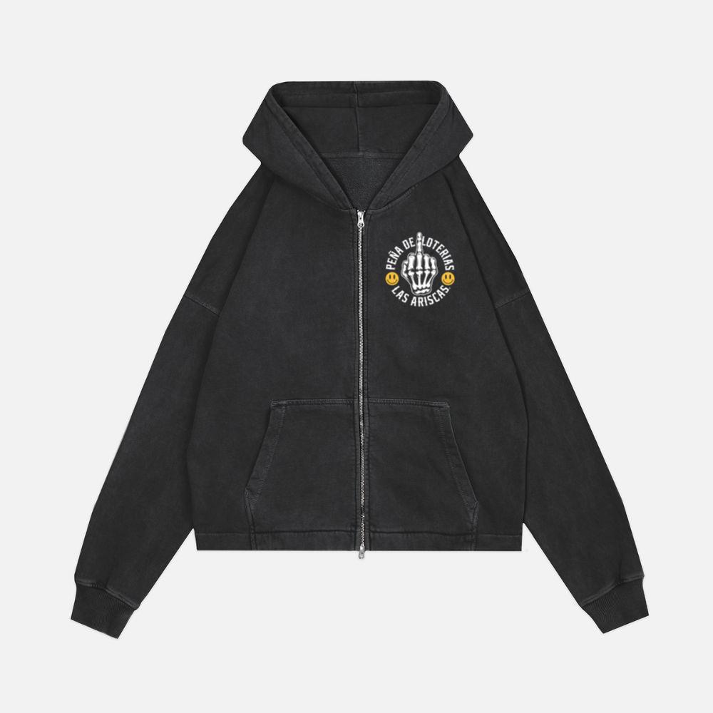 Skeleton Hand Pena de Loteras Las Ariscas Skull Style Artwork Zip Hoodie