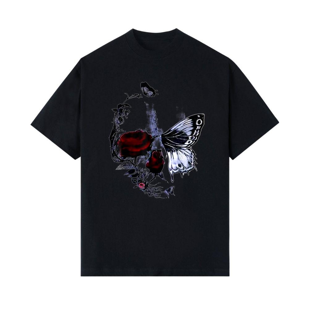Skull Roses Butterfly Sugar Skull Flowers Butterfly Rose T-Shirt 