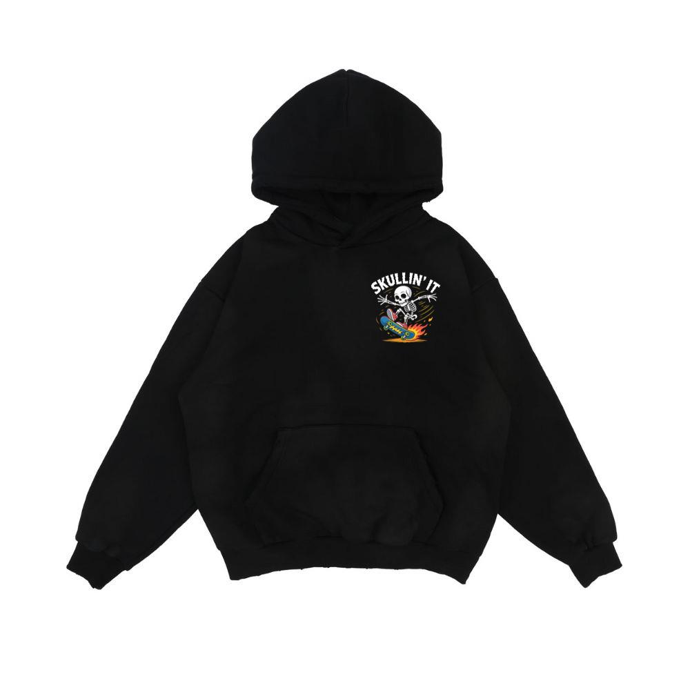 Skullin It Skeleton Skateboard Cartoon Graphic Hoodie
