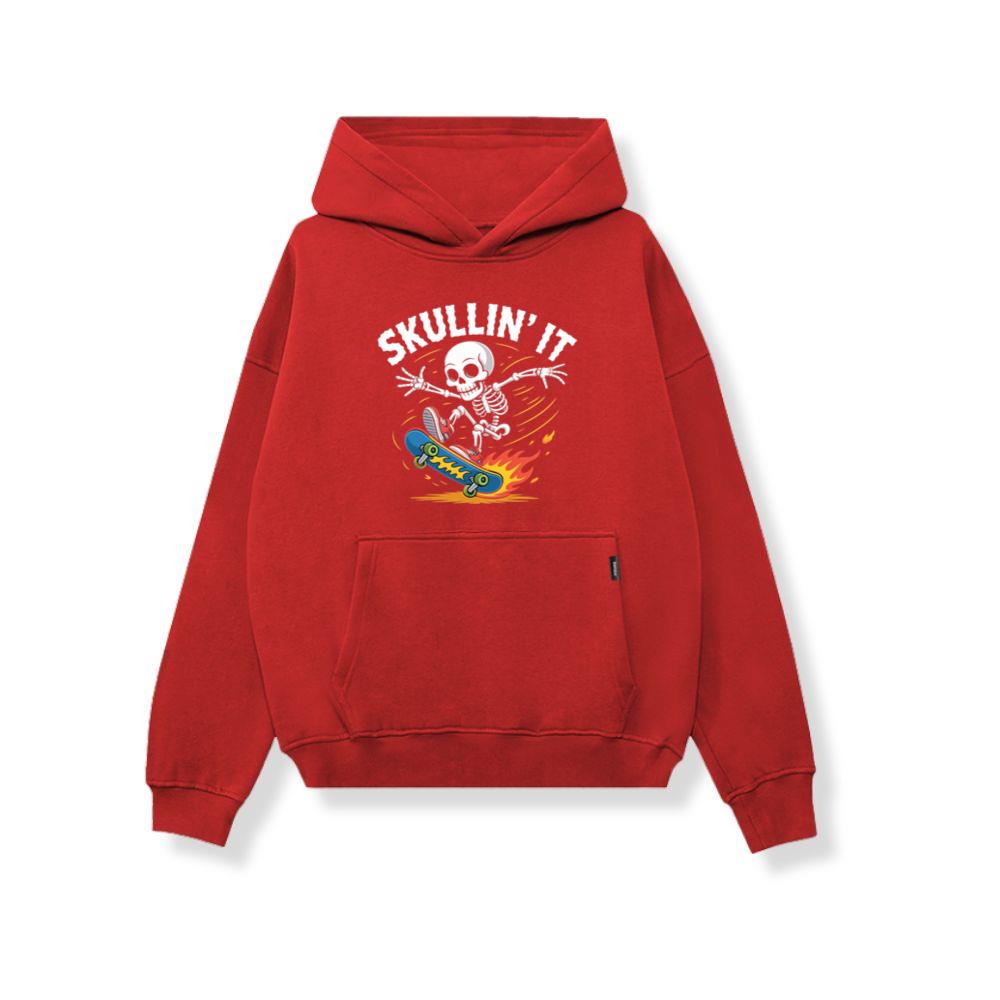 Skullin It Skeleton Skateboard Cartoon Graphic Hoodie - Image 4