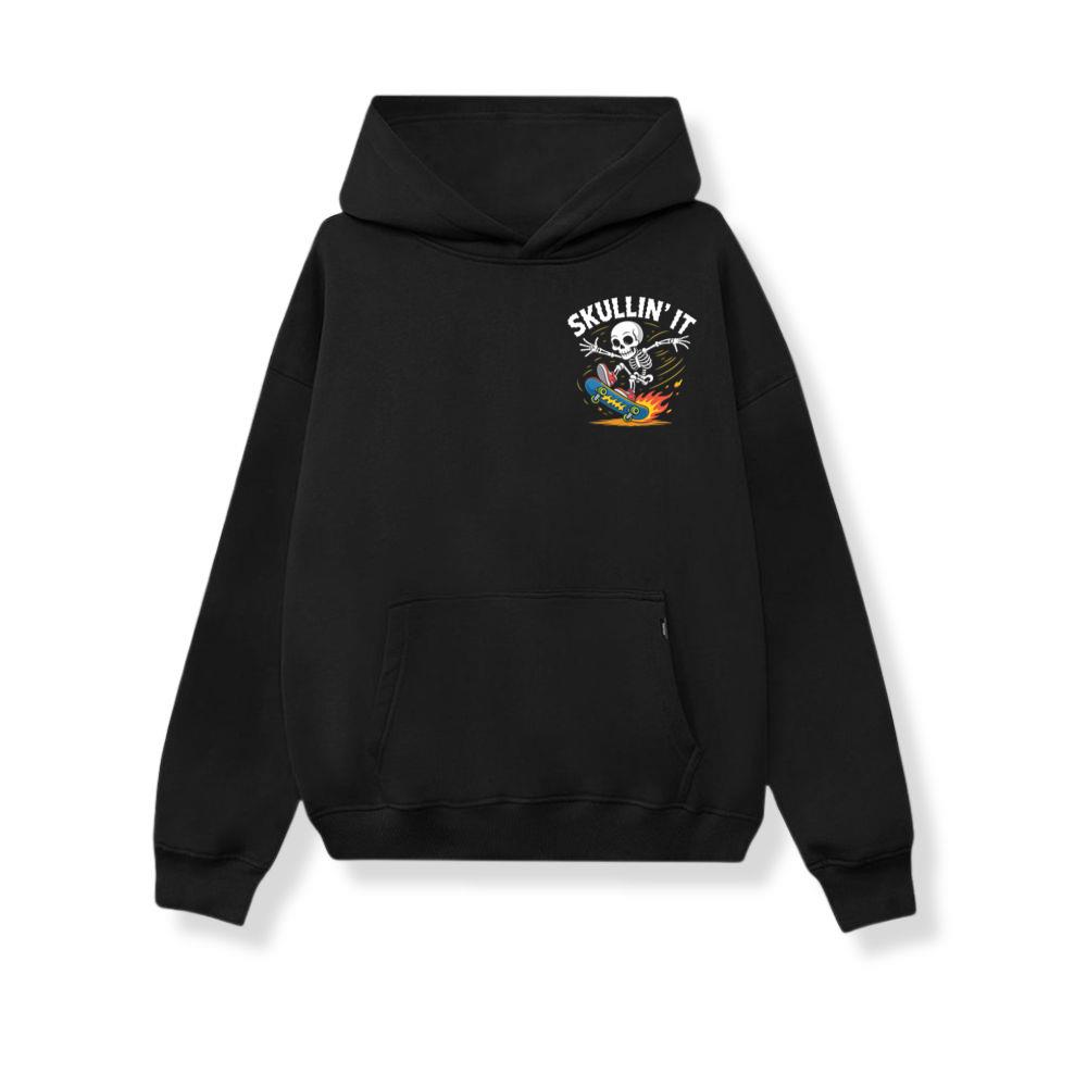 Skullin It Skeleton Skateboard Cartoon Graphic Hoodie