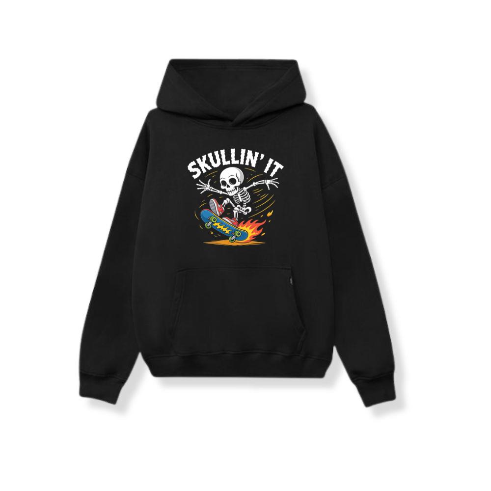 Skullin It Skeleton Skateboard Cartoon Graphic Hoodie