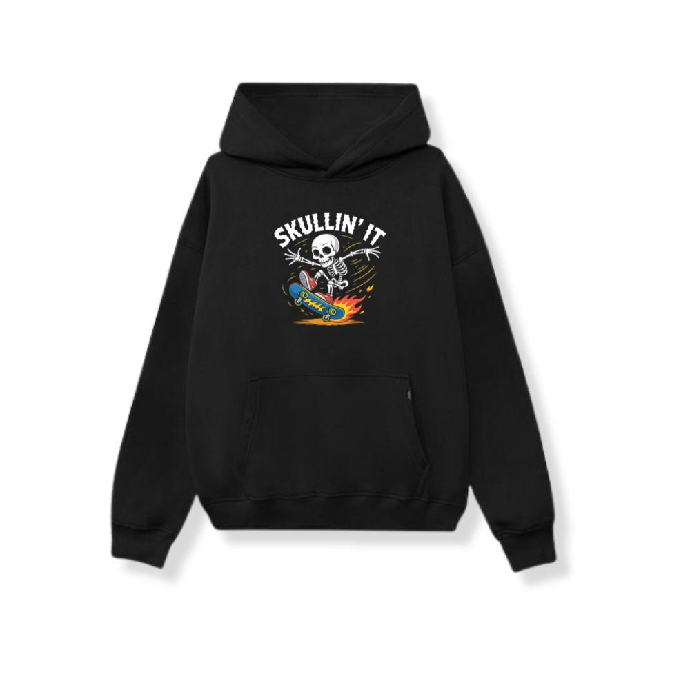 Skullin It Skeleton Skateboard Cartoon Graphic Hoodie
