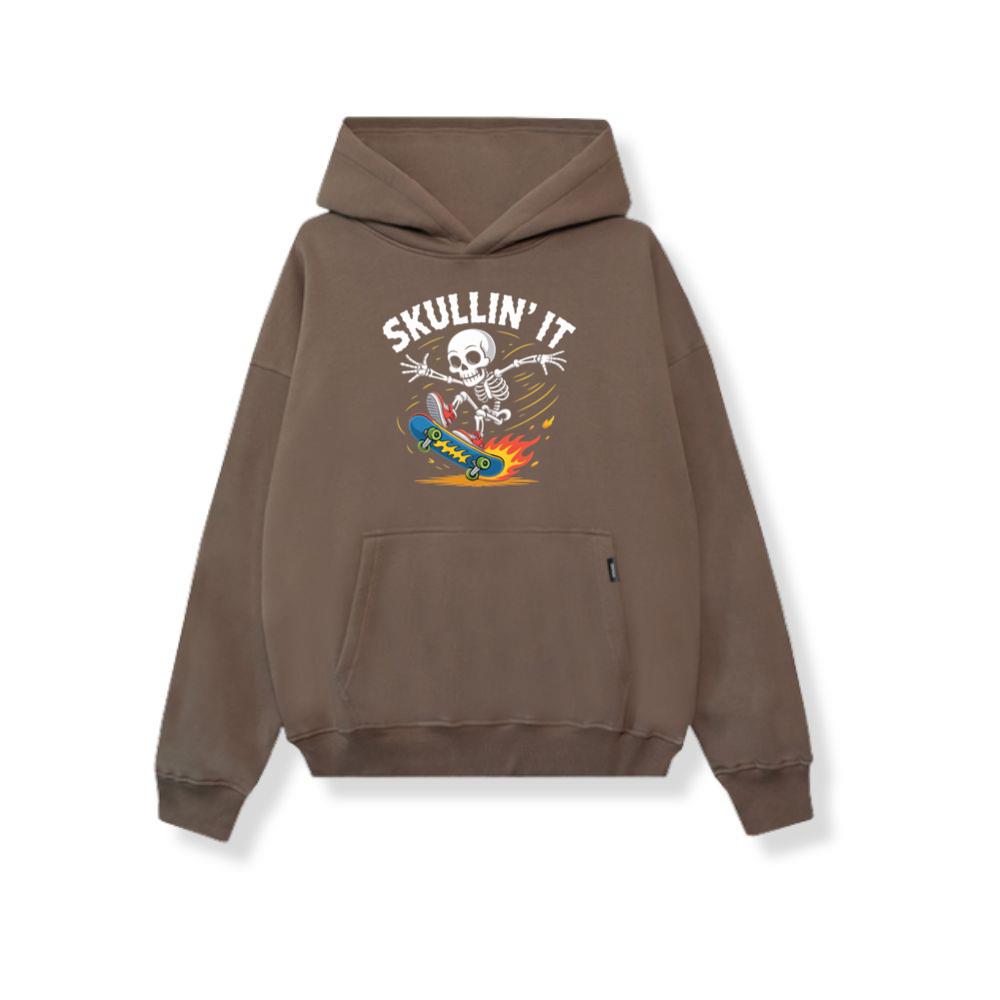 Skullin It Skeleton Skateboard Cartoon Graphic Hoodie - Image 3