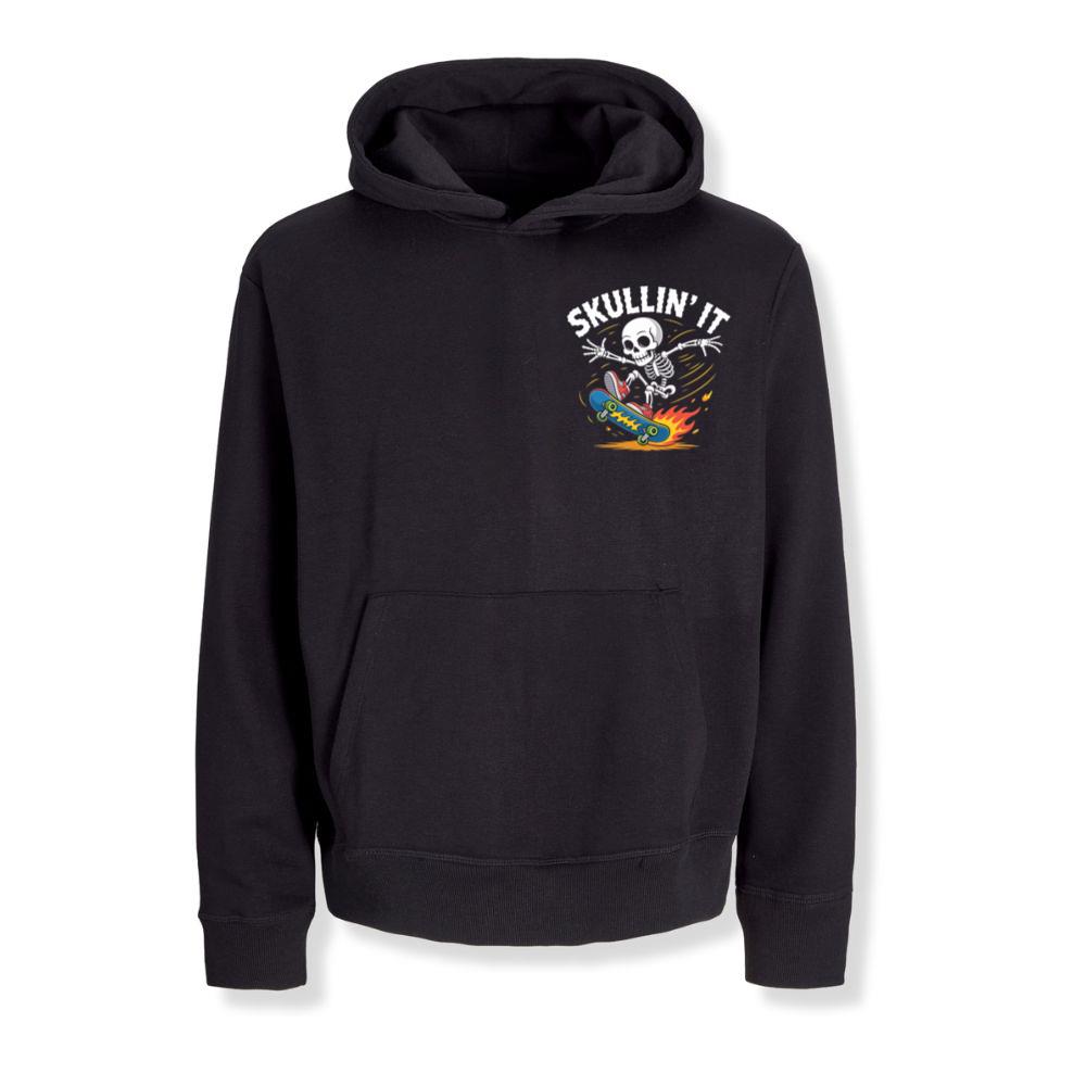 Skullin It Skeleton Skateboard Cartoon Graphic Hoodie