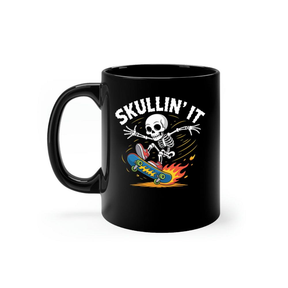 Skullin It Skeleton Skateboard Cartoon Graphic Mug