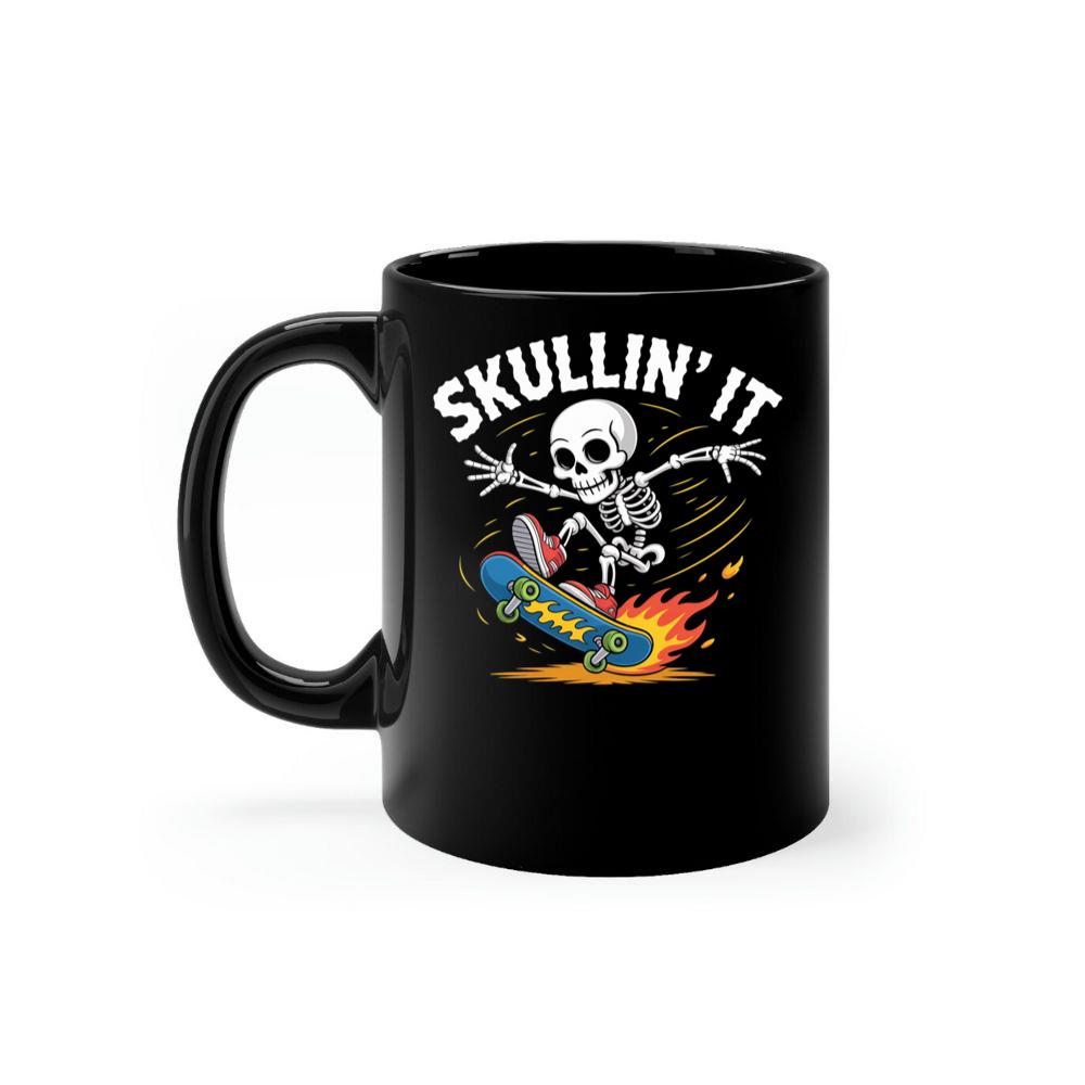 Skullin It Skeleton Skateboard Cartoon Graphic Mug