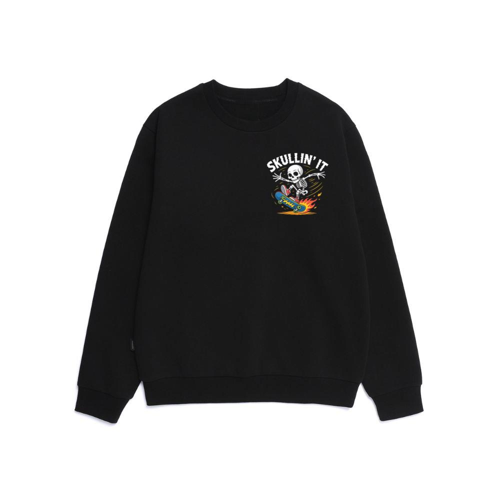 Skullin It Skeleton Skateboard Cartoon Graphic Sweatshirt