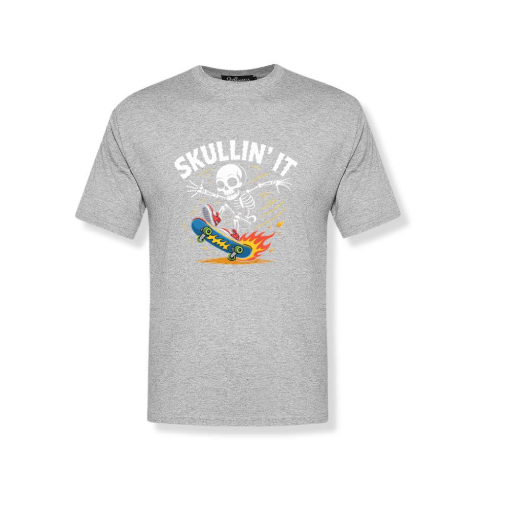 Skullin It Skeleton Skateboard Cartoon Graphic T-Shirt 3