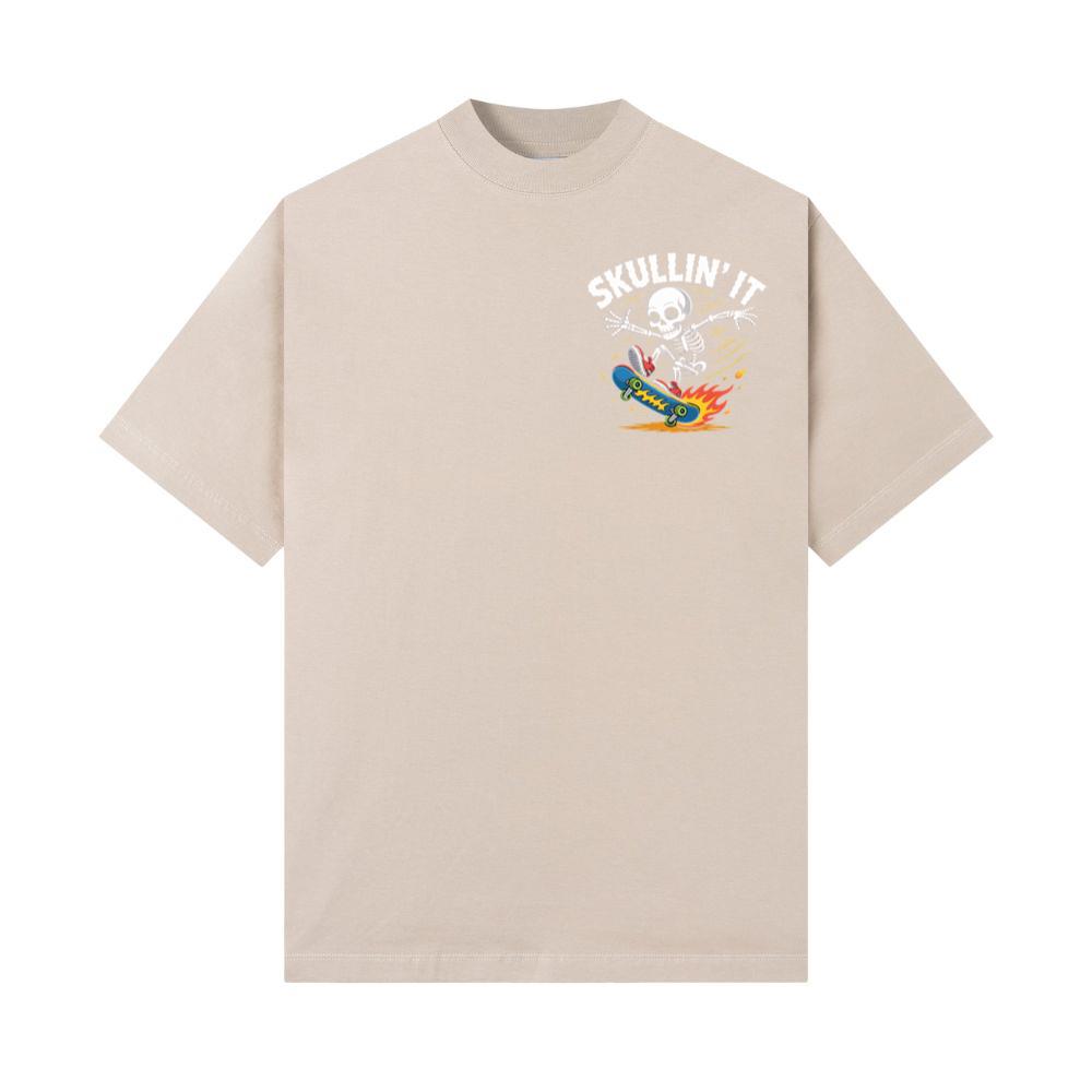 Skullin It Skeleton Skateboard Cartoon Graphic T-Shirt