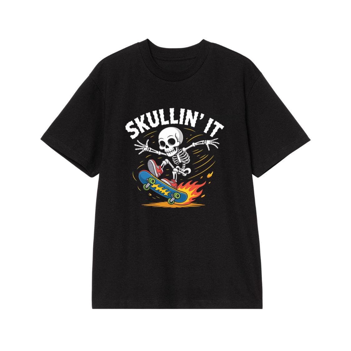 Skullin It Skeleton Skateboard Cartoon Graphic T-Shirt