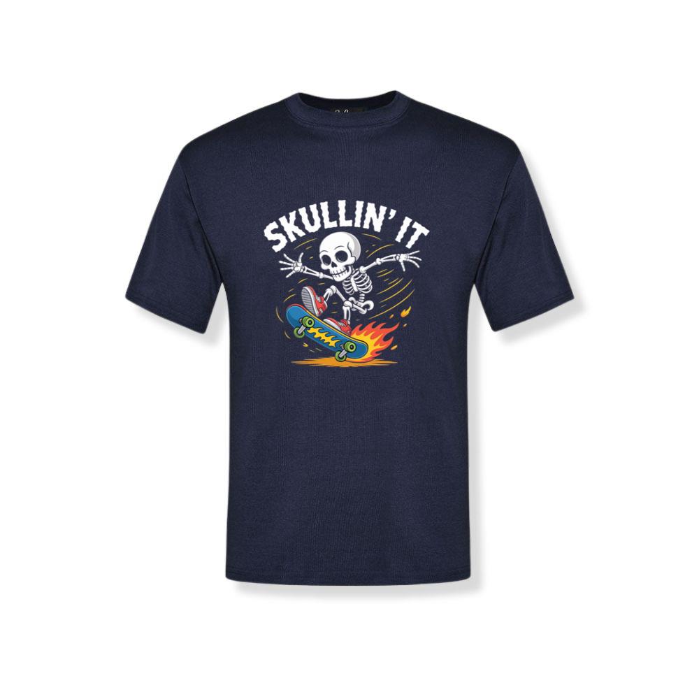Skullin It Skeleton Skateboard Cartoon Graphic T-Shirt 2