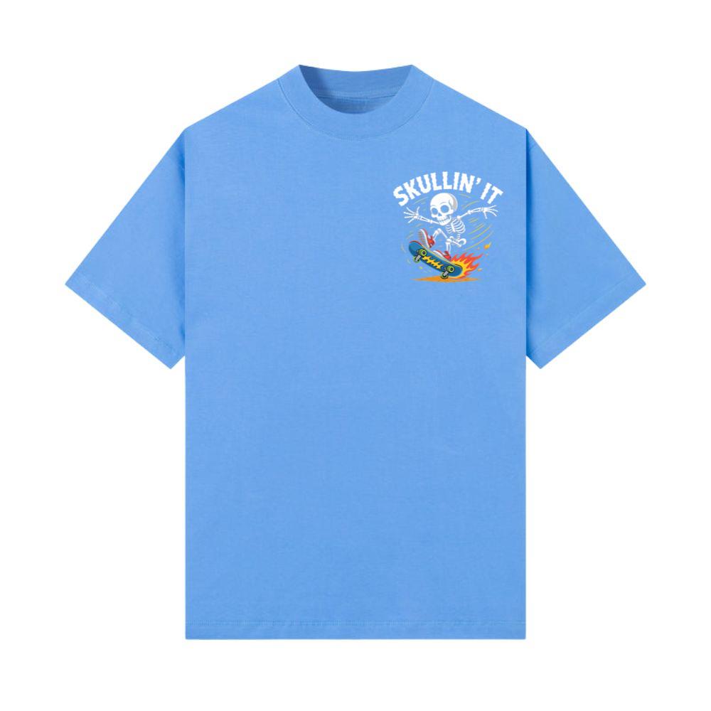 Skullin It Skeleton Skateboard Cartoon Graphic T-Shirt - Image 3
