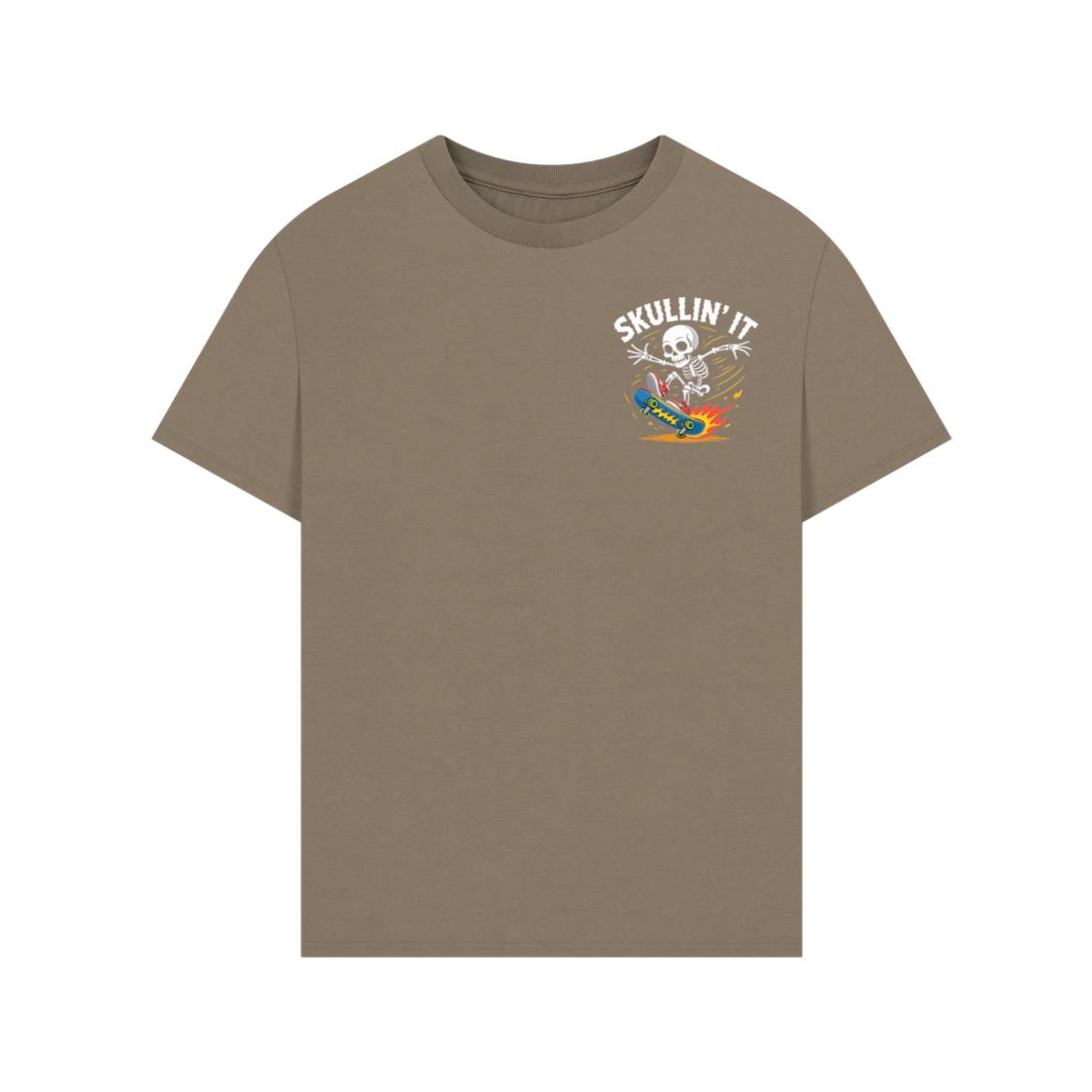 Skullin It Skeleton Skateboard Cartoon Graphic T-Shirt - Image 2