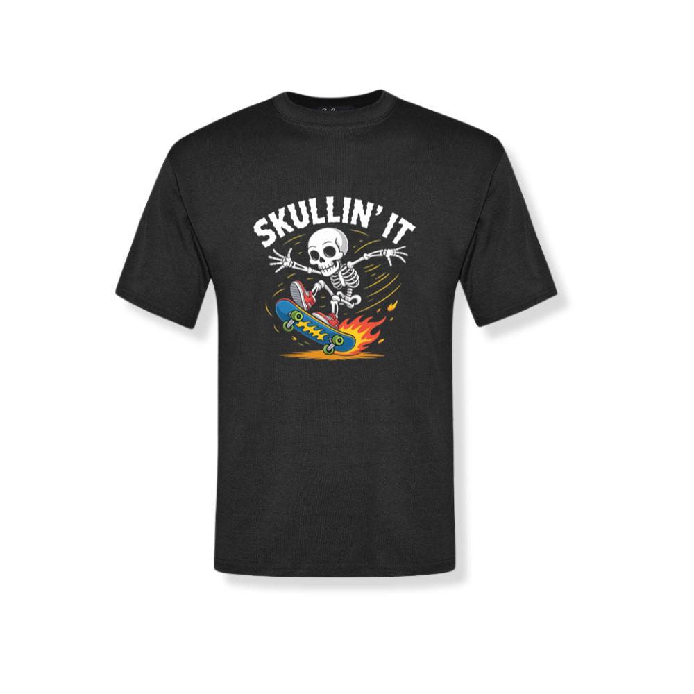 Skullin It Skeleton Skateboard Cartoon Graphic T-Shirt