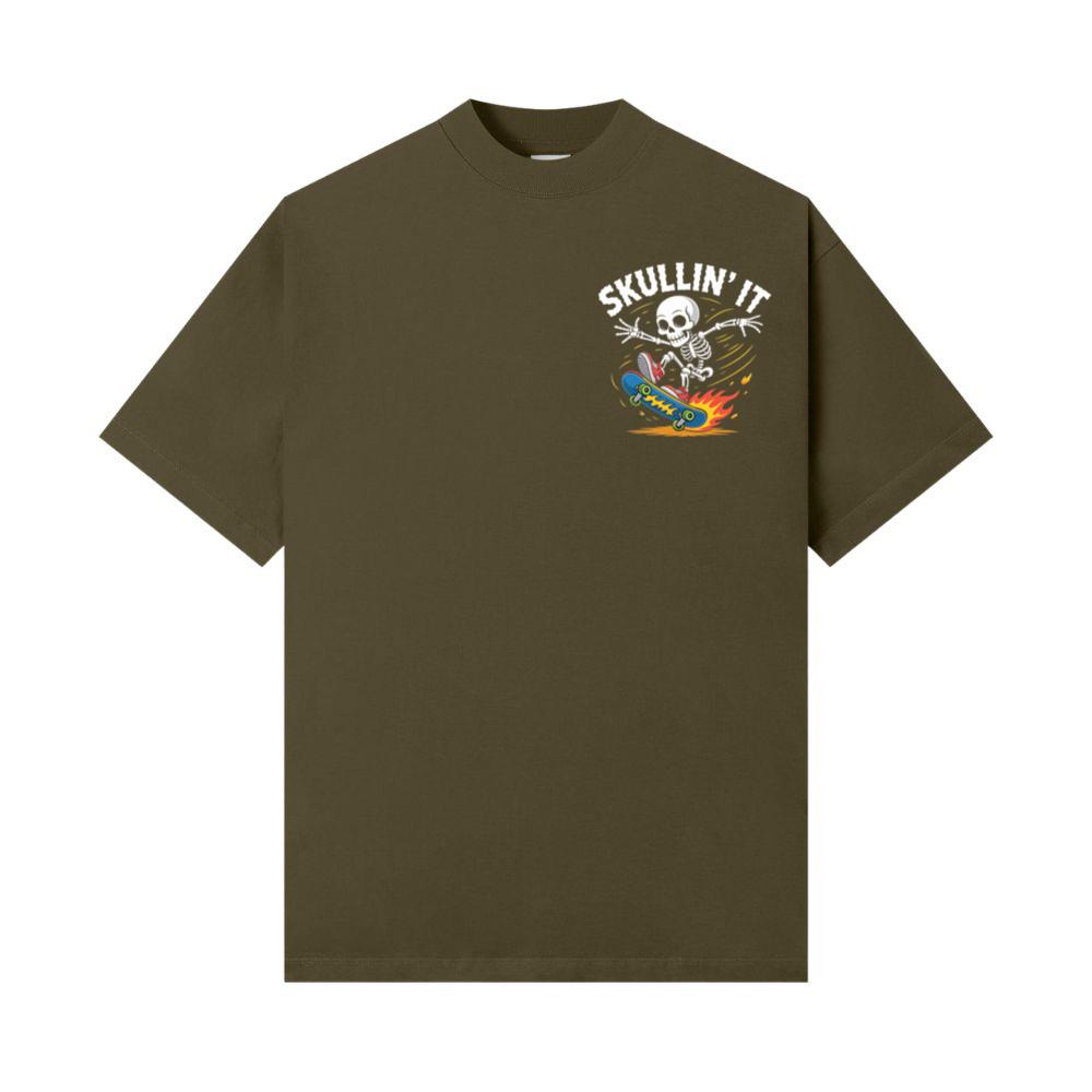 Skullin It Skeleton Skateboard Cartoon Graphic T-Shirt - Image 2
