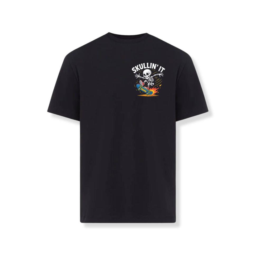 Skullin It Skeleton Skateboard Cartoon Graphic T-Shirt