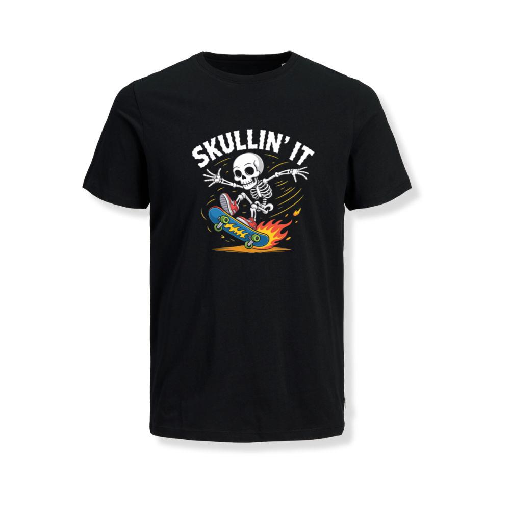 Skullin It Skeleton Skateboard Cartoon Graphic T-Shirt