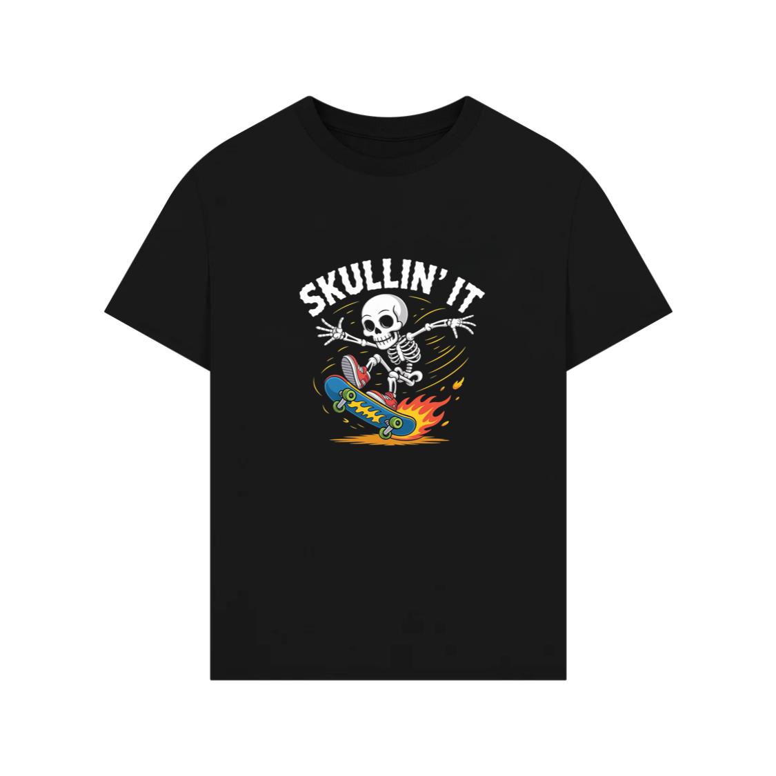 Skullin It Skeleton Skateboard Cartoon Graphic T-Shirts