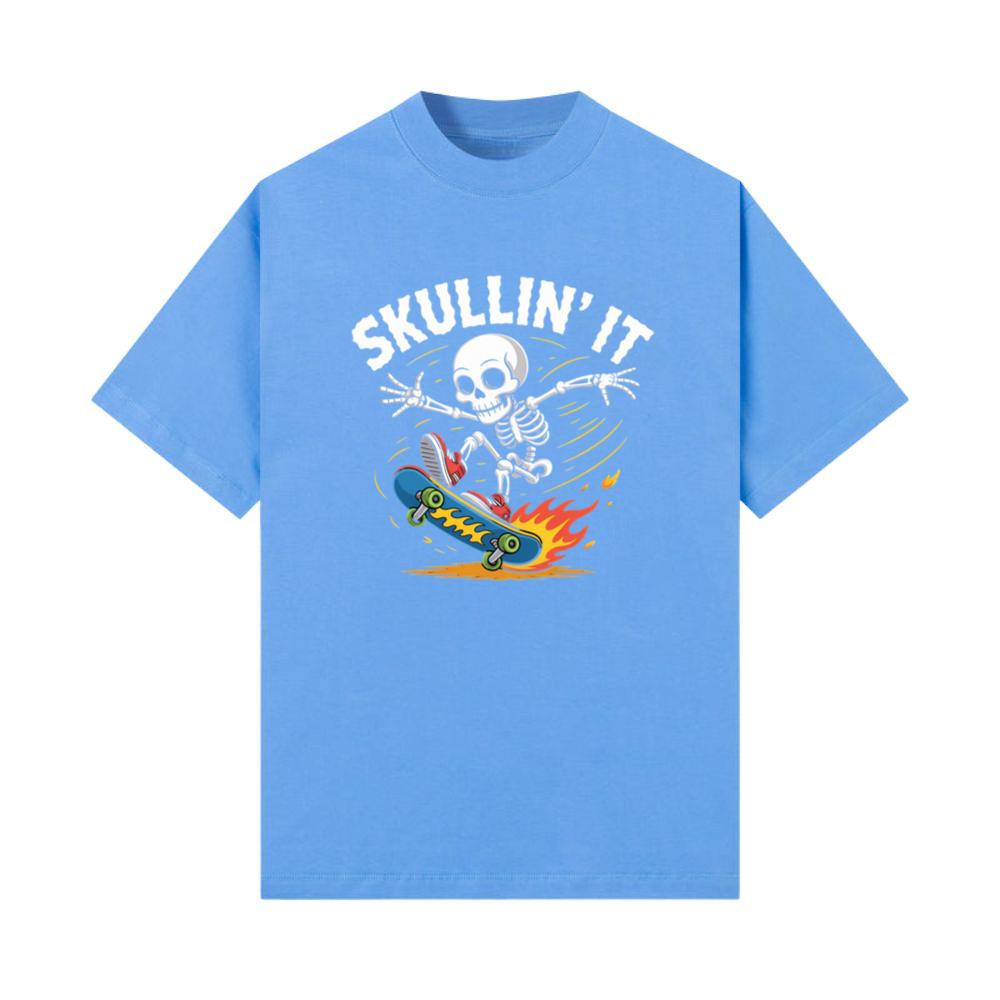 Skullin It Skeleton Skateboard Cartoon Graphic T-Shirts