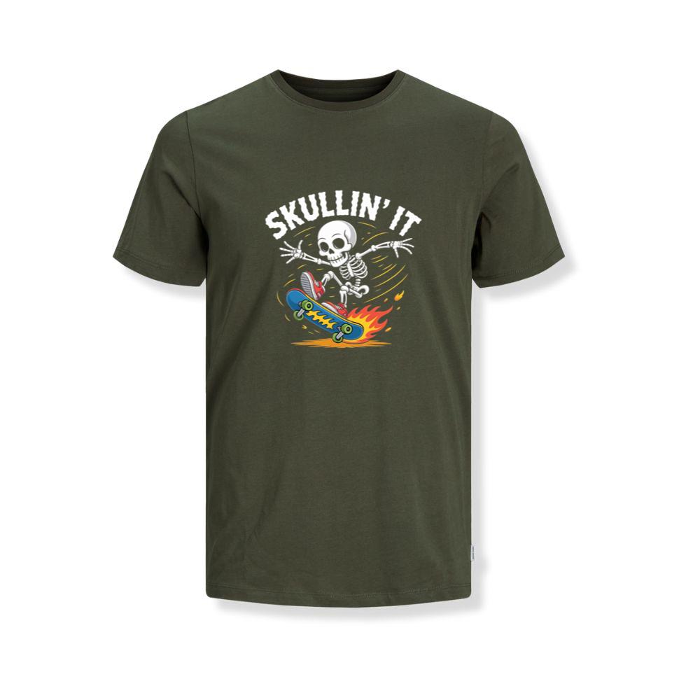 Skullin It Skeleton Skateboard Cartoon Graphic T-Shirts - Image 3