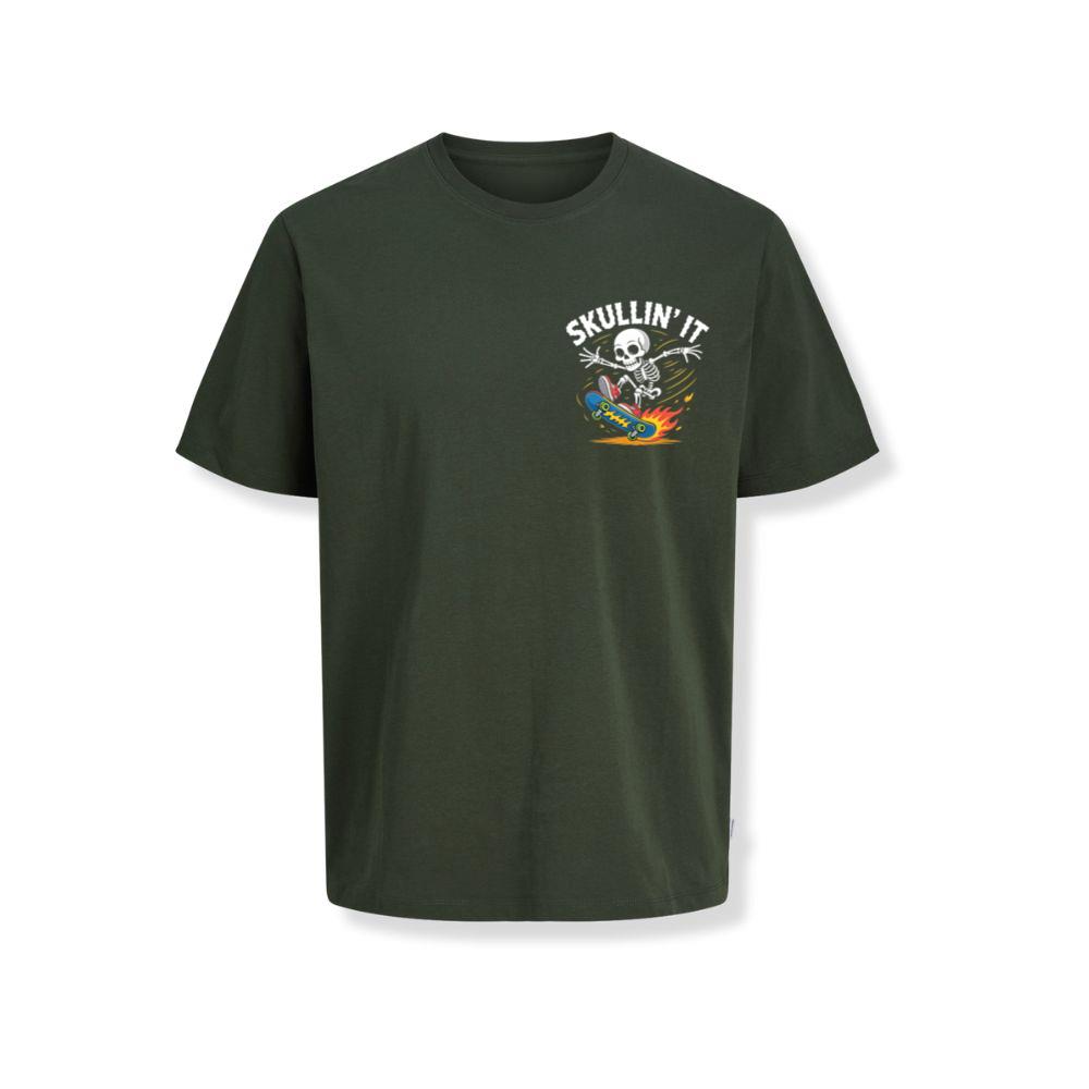 Skullin It Skeleton Skateboard Cartoon Graphic T-Shirts