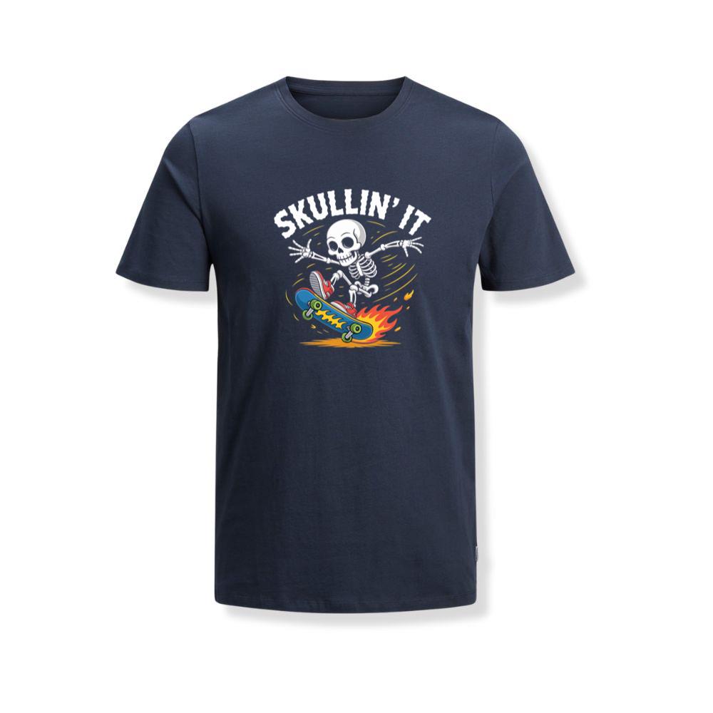 Skullin It Skeleton Skateboard Cartoon Graphic T-Shirts - Image 2