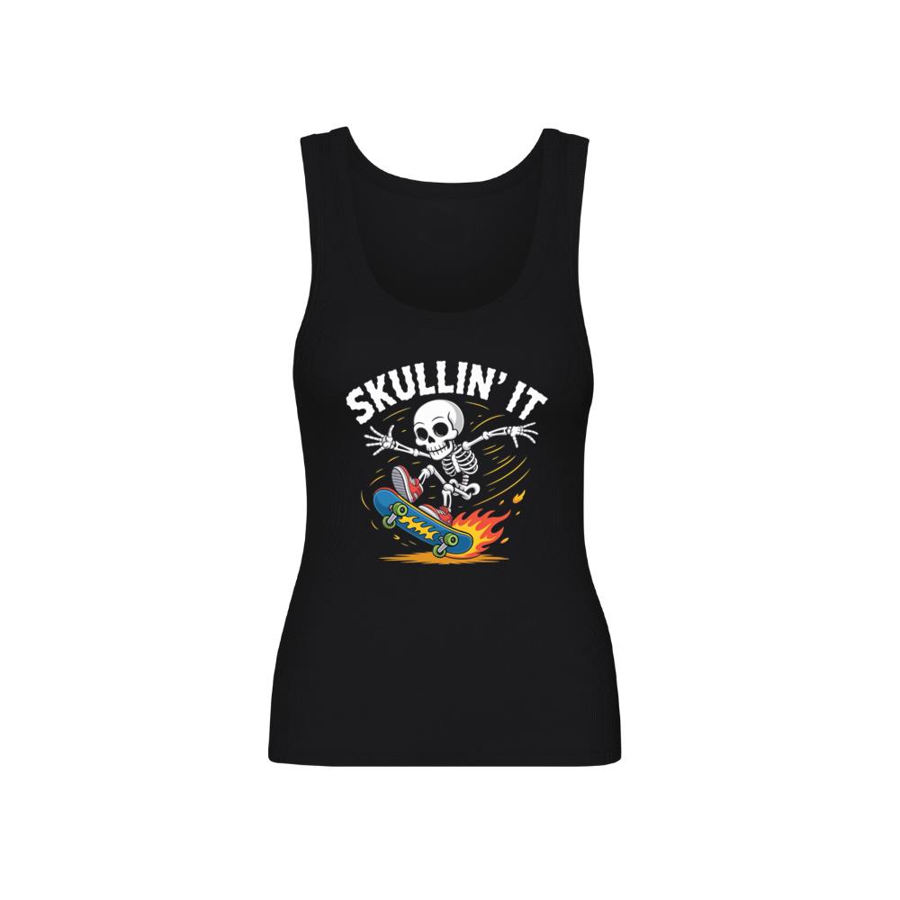 Skullin It Skeleton Skateboard Cartoon Graphic Tank Top